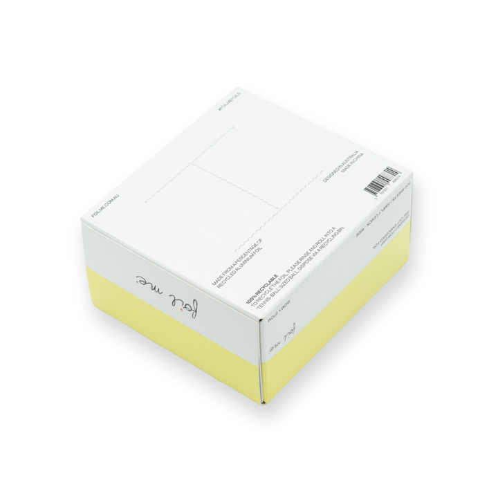 A box of pre-cut butter yellow hair foil sheets with a label that reads 'foil me', designed for use in hair color, balayage and high lights